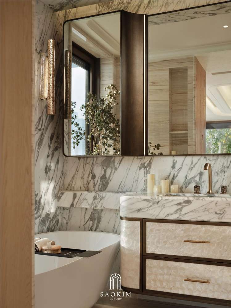 Không gian phòng tắm tai thiết kế penthouse phong cách Contemporary Organic Luxury
